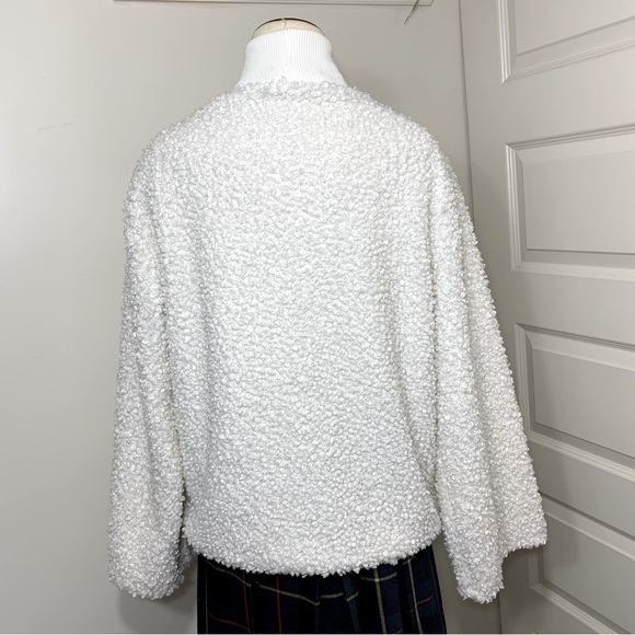 TRAFALUC Zara White Sherpa Sweater Teddy Boucle Cozy Relax fit Sz S Minimalist - Picture 4 of 9